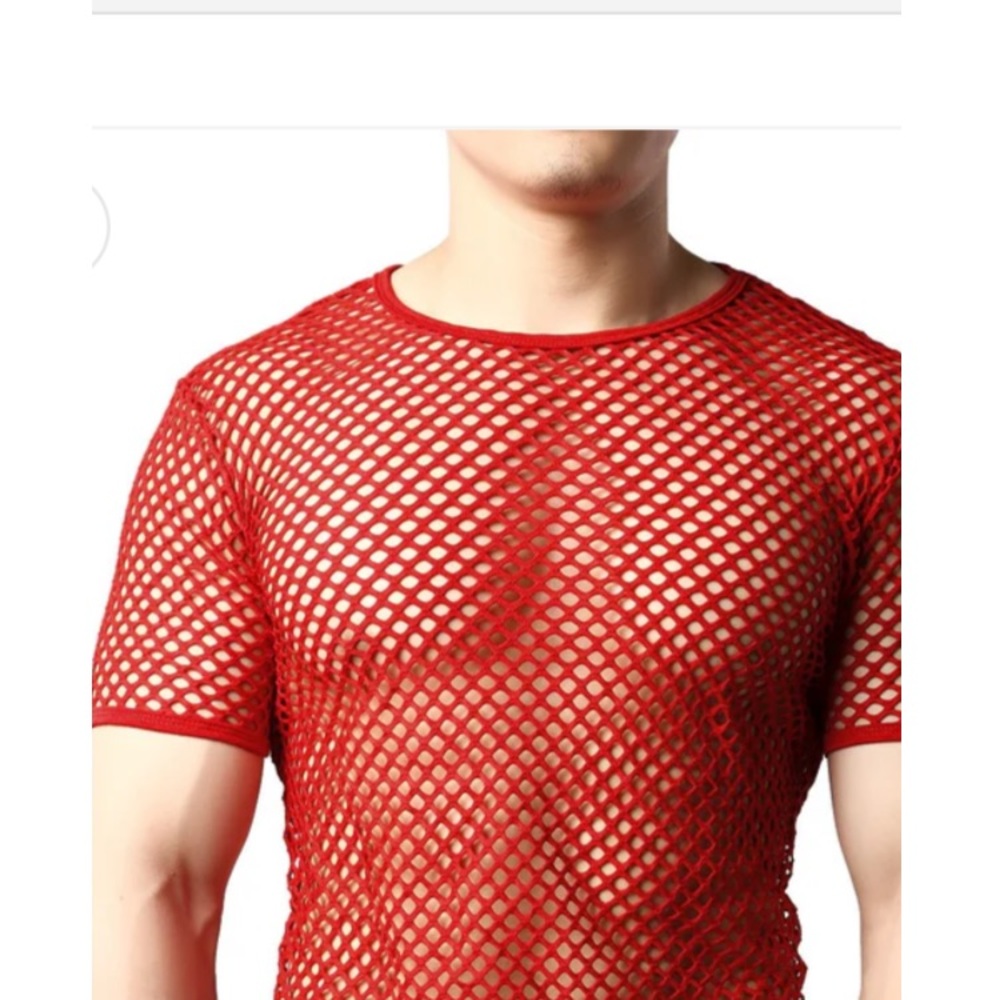 Red Mesh Short Sleeve Tee with Crew Neck